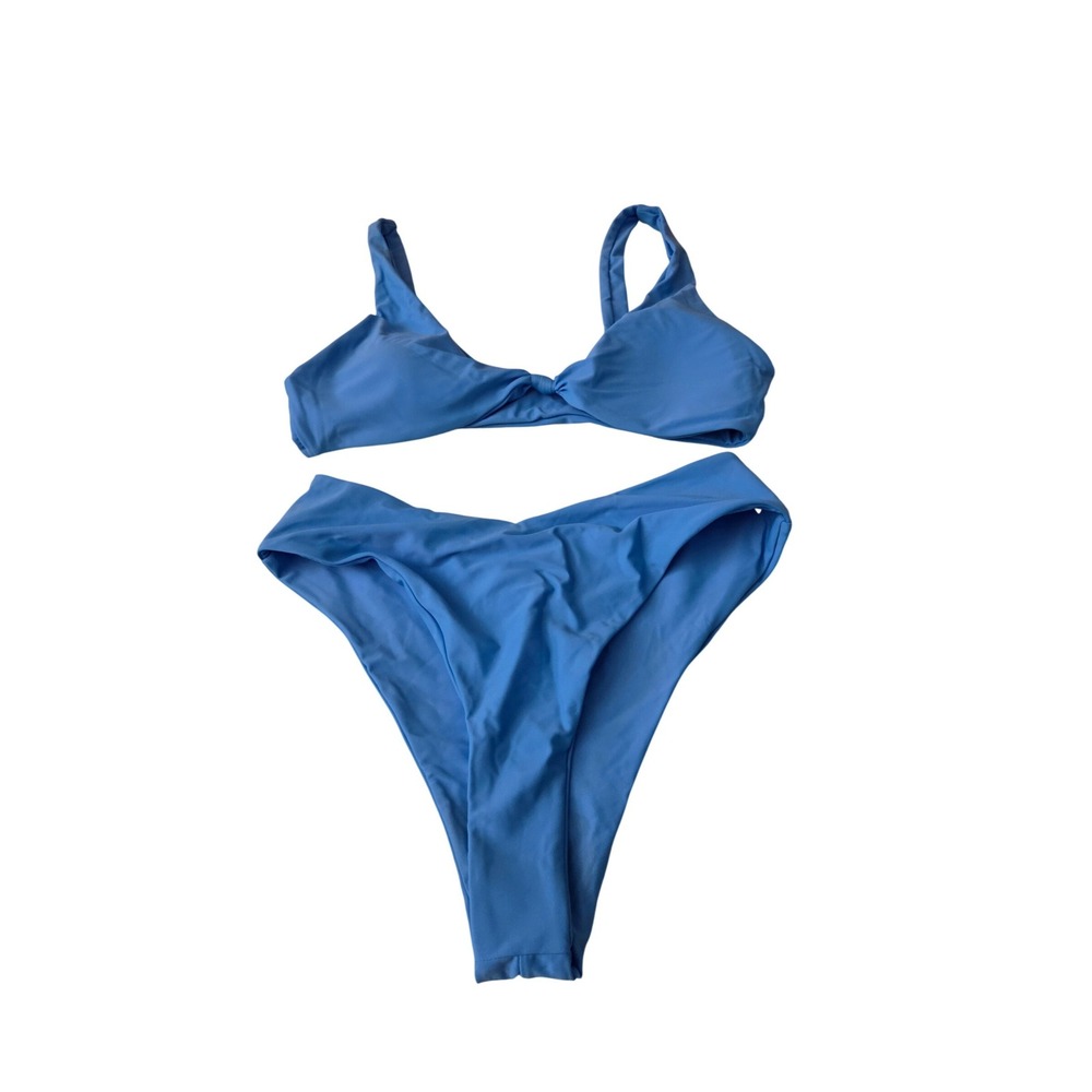 Blue Knotted Front High Waisted Bikini Set Two‎ Piece Swimsuit Womens Medium